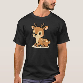 Camiseta Ilustração Kawaii de Cervo de Desenho Animado Flor