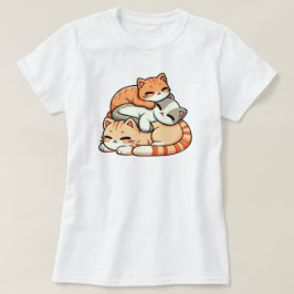Camiseta Ilustração Kawaii de Gatinhos Ruivos Adormecidos E