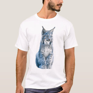 Camiseta Ilustração Majestosa de Lince Azul Ártico para Hom