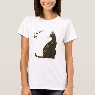 Camiseta Ilustração Minimalista de um Gato Preto com Laranj