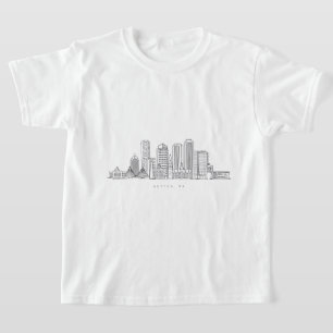 Camiseta Ilustração Minimalista do Skyline da Cidade de Bos