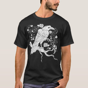 Camiseta Ilustração Mística de Corvo Preto Arte de Corvo