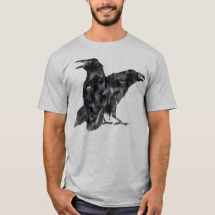 Camiseta Ilustração Mística de Corvo Preto Arte de Corvo