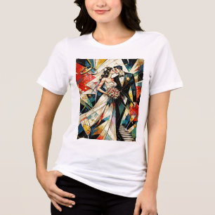 Camiseta Ilustração Moderna de Casal de Noivos em Art Déco
