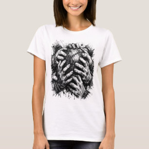 Camiseta Ilustração Orkney Dark Art Ink – Mãos que Agarram