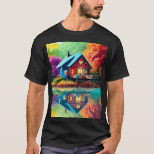Camiseta Ilustração paisagística com lago de algodão