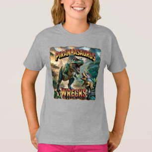 Camiseta Ilustração Piranhasaurus Wrecks – Piada Assustador