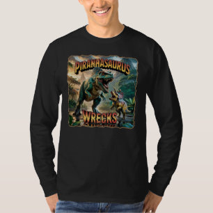 Camiseta Ilustração Piranhasaurus Wrecks – Piada Assustador