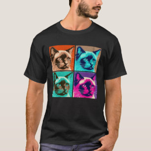 Camiseta Ilustração Pop de Gato Balinês Animal Colorido