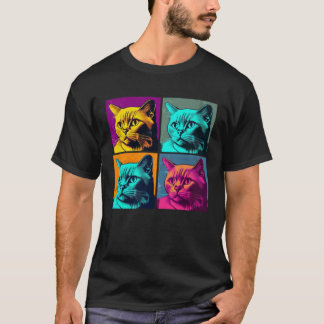 Camiseta Ilustração Pop de Gato Birmanês Animais Coloridos 