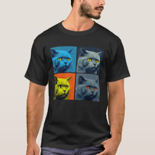 Camiseta Ilustração Pop de Gato Chartreux Animal Colorido