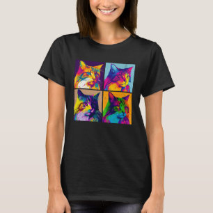 Camiseta Ilustração Pop de Gato Maine Coon Animal Colorido