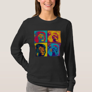 Camiseta Ilustração Pop de Leão Animal Colorido Mulheres Ho