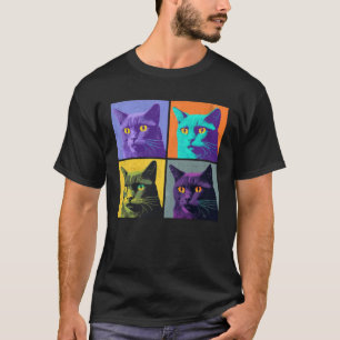 Camiseta Ilustração Pop do Gato Korat Animal Colorido Mulhe