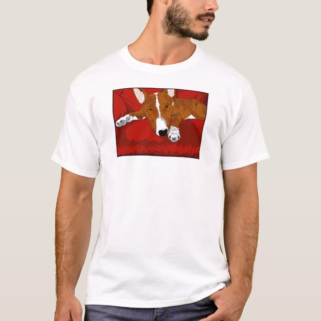 Camiseta Ilustração preguiçosa da raça do cão de bull (Frente)