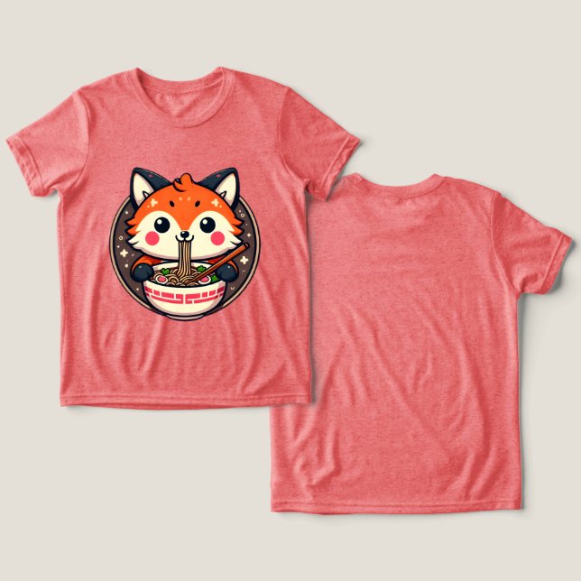 Camiseta Ilustração Ramen Fox Cute para Design Merch (Design Frente e Verso)