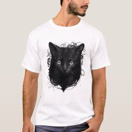 Camiseta ilustração realista de um gato preto