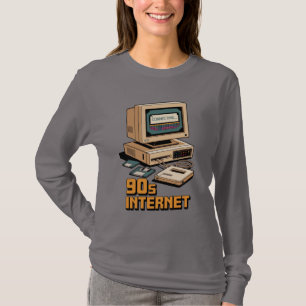 Camiseta Ilustração Retro de Computador Vintage da Internet