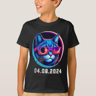 Camiseta Ilustração Retro de Gato em Eclipse Solar Total