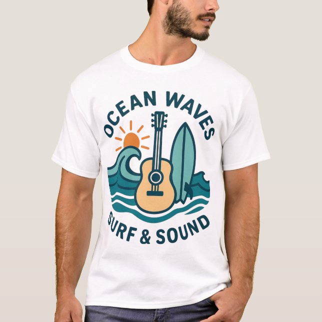 Camiseta Ilustração Retro de Guitarra de Surf (Frente)