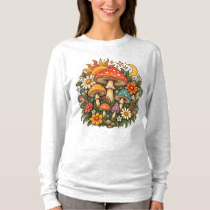 Camiseta Ilustração Retro Hippie de Cogumelo e Flor Silvest