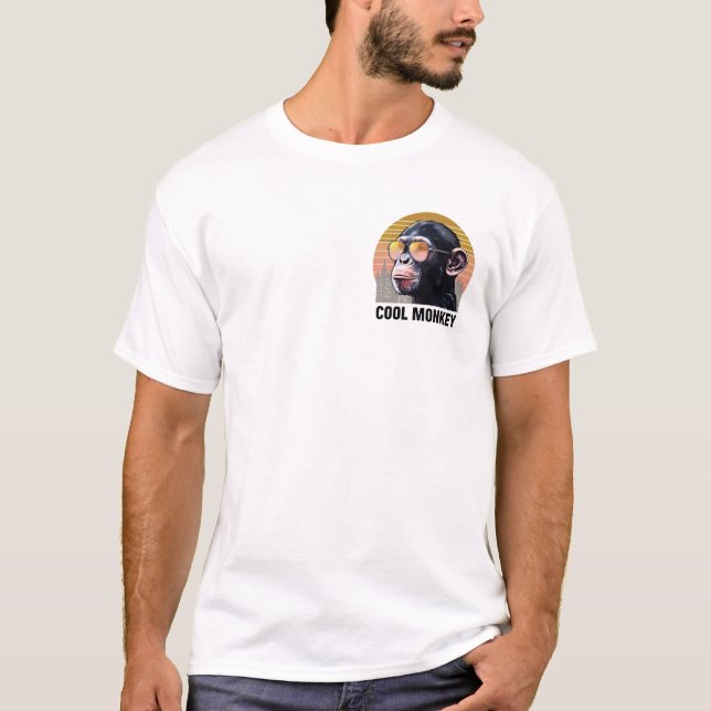 Camiseta Ilustração Retroativa de Chimpanzé Macaco legal (Frente)