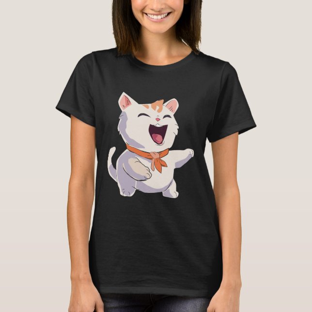Camiseta Ilustração Rindo de Gato (Frente)