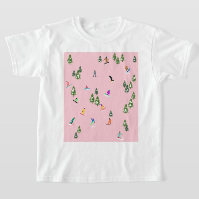 Camiseta Ilustração rosa de Snowboarders (Postura )