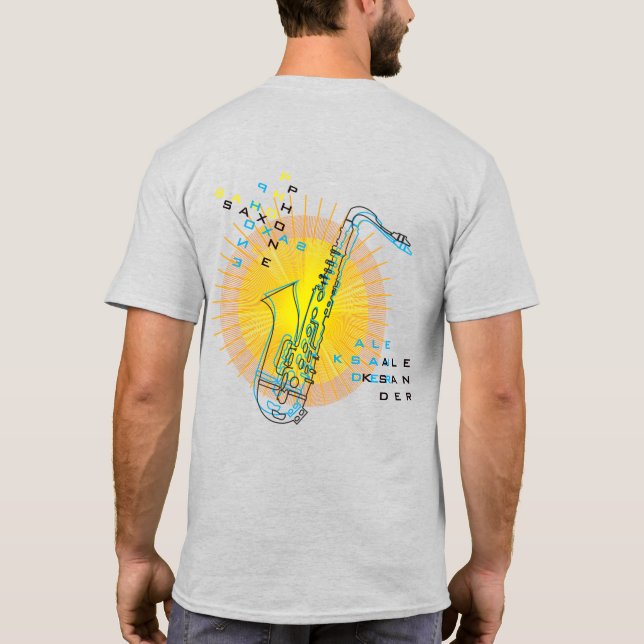 Camiseta Ilustração Saxofônica Legal Arte Moderna Saxofonis (Verso)