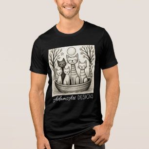Camiseta Ilustração Serena da Família de Gatos ao Luar