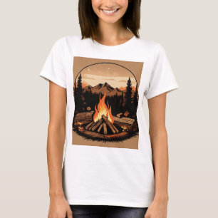 Camiseta Ilustração Serene Watercolor: Campfire by the Fo