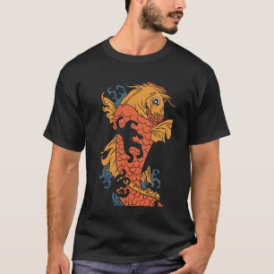 Camiseta Ilustração Simples de Arte Preta de Peixes Koi