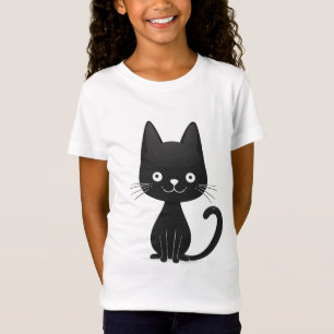Camiseta Ilustração Simples de Gato Preto Gato Fofo Kawaii