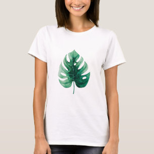 Camiseta Ilustração Simples de Monstera Verde com Cores D