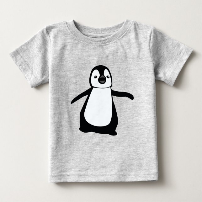 Camiseta Ilustração simples de pinguim preto e branco (Frente)