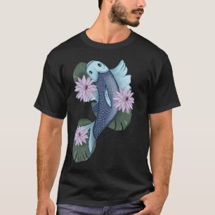 Camiseta Ilustração Sonhadora de Peixe Koi Lótus