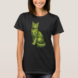 Camiseta Ilustração Verde de Folha Botânica de Gato da Natu