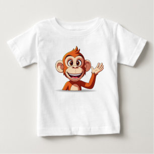 Camiseta Ilustração Vetorial de Macaco Acenando Olá