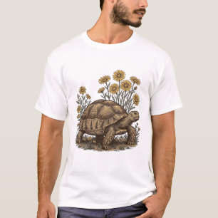Camiseta Ilustração Vetorial de Tartaruga e Margarida Vinta