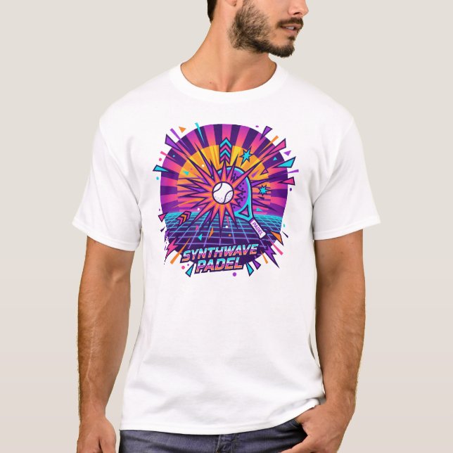 Camiseta Ilustração Vetorial Retro Padel Synthwave (Frente)