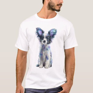 Camiseta Ilustração Vibrante de Cachorrinho Papillon Cósmic