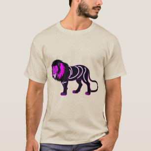 Camiseta Ilustração Vibrante de Leão Neon com Magenta Vibra