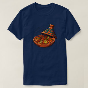 Camiseta Ilustração Vibrante de Tagine Marroquino Comida Fu