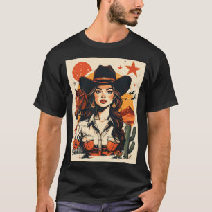 Camiseta Ilustração Vintage de Caubói do Oeste ao Pôr do So