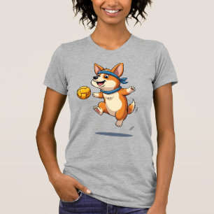 Camiseta Ilustração Vintage de Corgi Jogando Volei Cachorro
