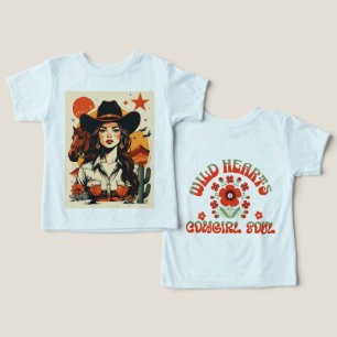 Camiseta Ilustração Vintage de Cowgirl Western ao Pôr do So