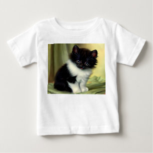 Camiseta Ilustração Vintage de Gatinho de Smoking