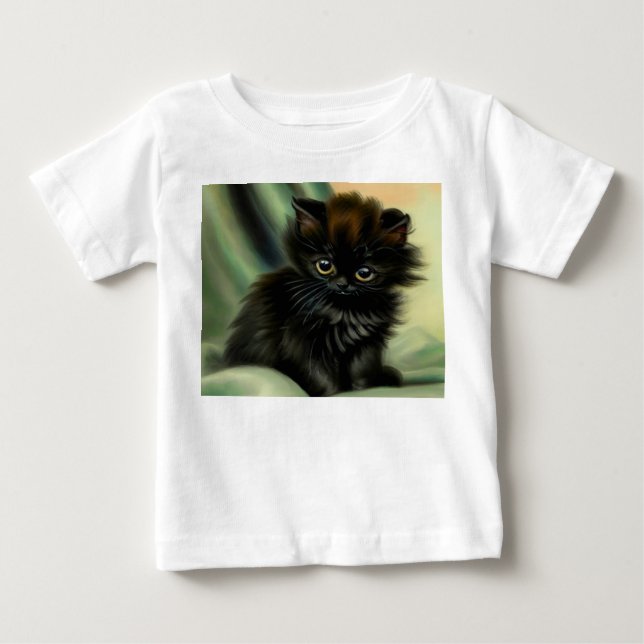 Camiseta Ilustração Vintage de Gatinho Preto (Frente)