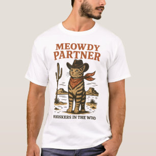 Camiseta Ilustração Vintage de Gato Western – Meowdy Parcei
