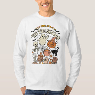 Camiseta Ilustração Vintage de Halloween de Reunião Assombr